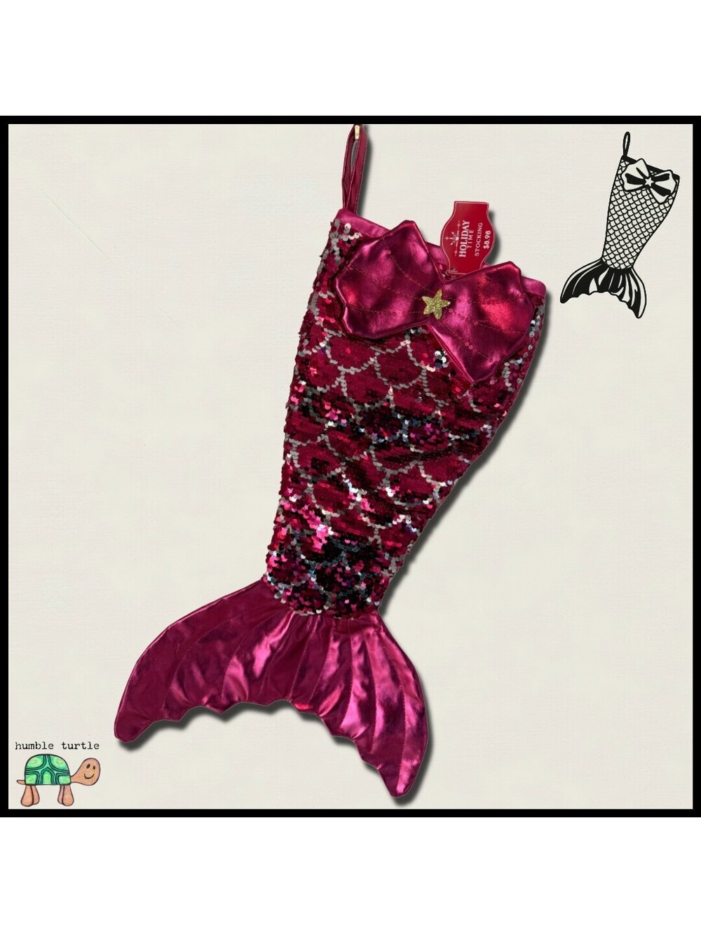 Holiday Time Hot Pink Sequined Mermaid Tail Stocking | New With Tags